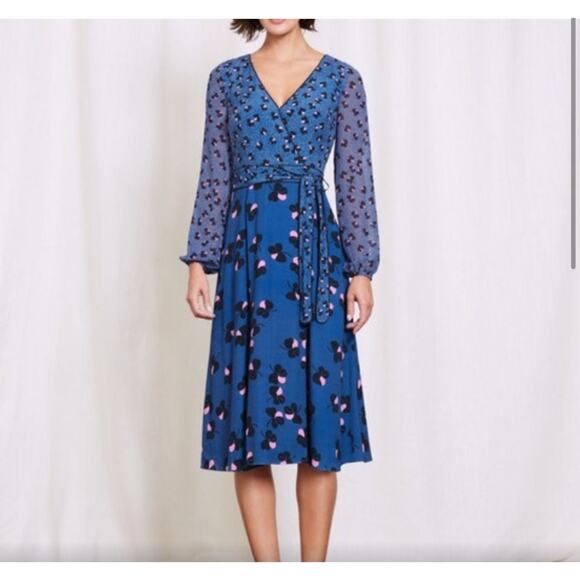 Boden Dresses & Skirts - Boden Eden Midi Dress, Women’s 10L Navy/Pink Floral Viscose Long Sleeve